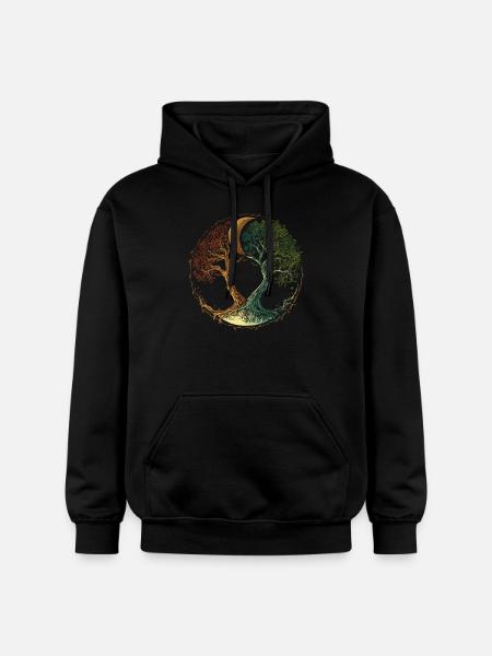 Livets træ med månen og årstiderne skifter - Gildan Softstyle® Midweight unisex-hoodie - sort