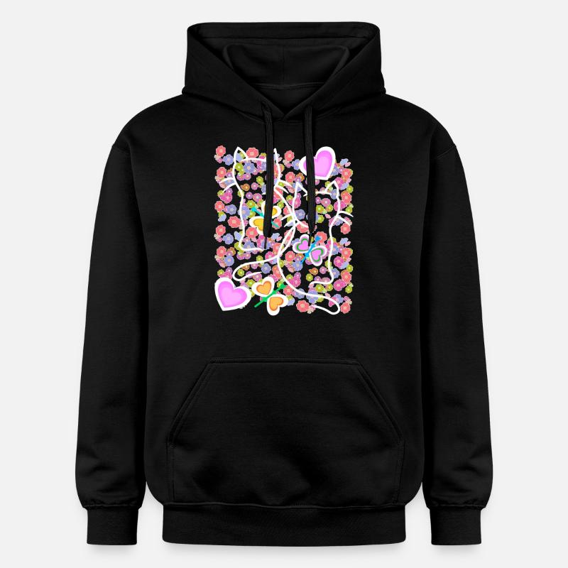 Printemps Été Chats Chat Papillons - Sweat à capuche Softstyle® Gildan Unisexe - noir