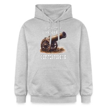 KANONE SIE SAGTEN NUR ZUR VERTEITIGUNG - Gildan Unisex Softstyle® Midweight Hoodie - Hellgrau meliert - Vorne - Liana (172cm) & Jaron (178cm)