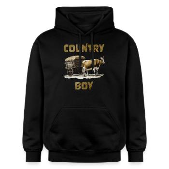 KUH WAGEN COUNTRY BOY - Gildan Unisex Softstyle® Midweight Hoodie - Schwarz - Vorne - Marisol (170cm) & Nik (191cm)