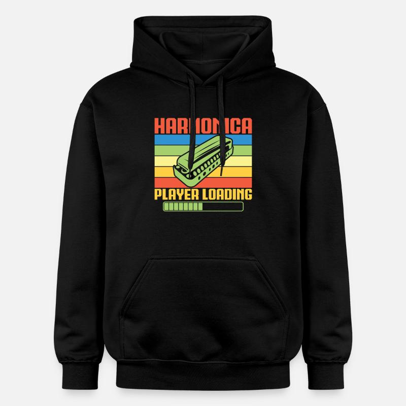 Funny Harmonica Player Loading Harmonica - Gildan Unisex Softstyle® Midweight Hoodie - Schwarz