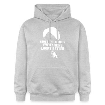 Au-dessus des nuages, tout semble mieux - Sweat à capuche Softstyle® Gildan Unisexe - gris clair chiné - Devant - Liana (172cm) & Jaron (178cm)