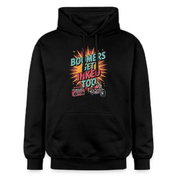 Des personnes âgées tatouées vieillissant fièrement, - Sweat à capuche Softstyle® Gildan Unisexe - noir - Devant - Marisol (170cm) & Nik (191cm)