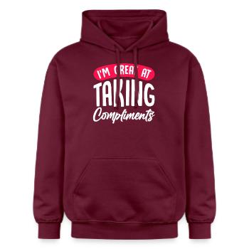 Accept compliments with humor - Gildan Unisex Softstyle® Midweight Hoodie - maroon - Front - Liana (172cm) & Jaron (178cm)