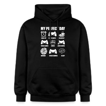 My perfect day - gamer - Sweat à capuche Softstyle® Gildan Unisexe - noir - Devant - Marisol (170cm) & Nik (191cm)
