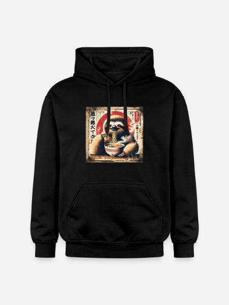 Ramen Sloth Grunge Poster Style - Gildan Unisex Softstyle® Midweight Hoodie - black