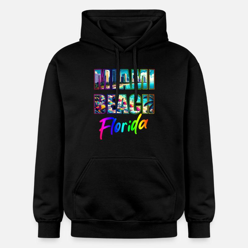 Miami Beach - Floride - Sweat à capuche Softstyle® Gildan Unisexe - noir