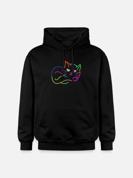 regnbue, kat, farverig, farverig, børn - Gildan Softstyle® Midweight unisex-hoodie - sort