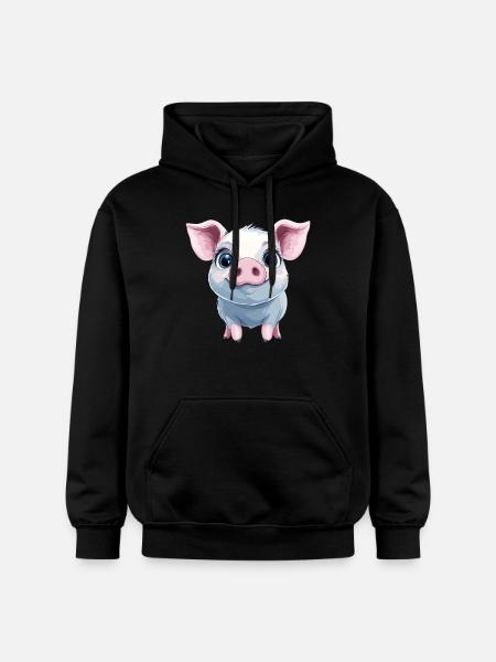 Glückliches rosa Schweinchen - Gildan Unisex Softstyle® Midweight Hoodie - Schwarz