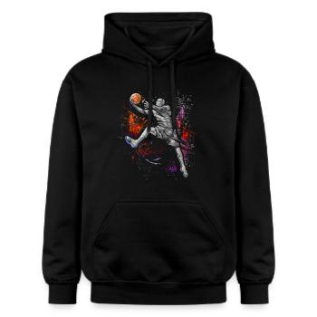 Joueurs de basket-ball - Basketball - BBall - Basket Jordan - Sweat à capuche Softstyle® Gildan Unisexe - noir - Devant - Marisol (170cm) & Nik (191cm)