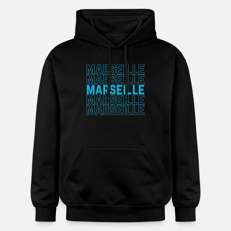 Marseille Contour Repeat Neon Blue - Sweat à capuche Softstyle® Gildan Unisexe - noir