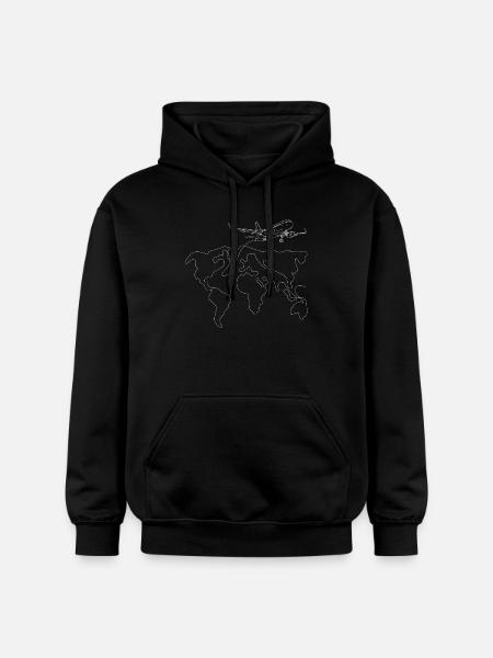 Travel Line Map with Plane - Gildan Unisex Softstyle® Midweight Hoodie - black