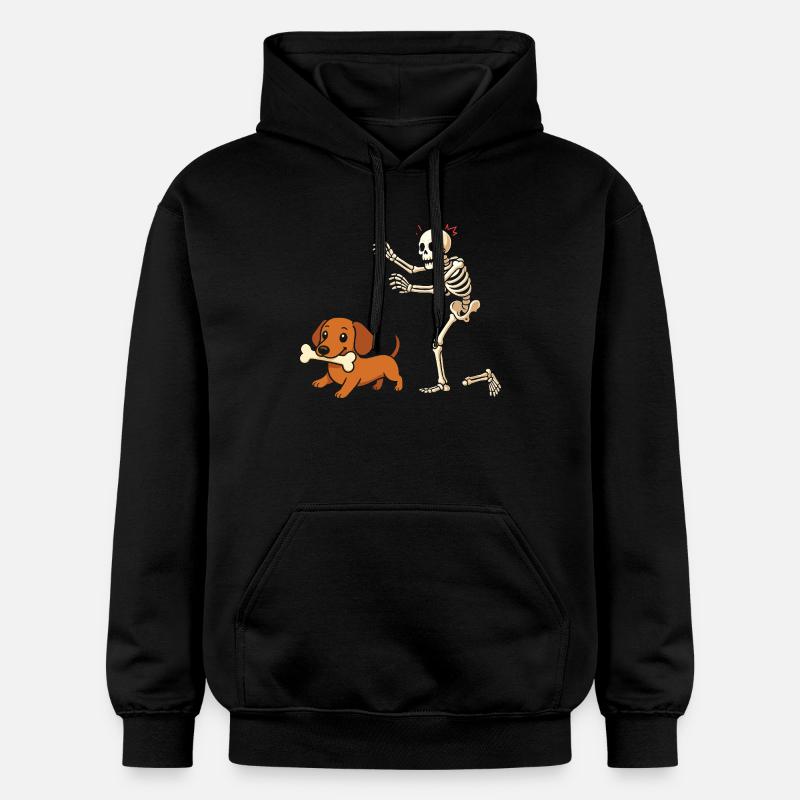 Humour Squelette Poursuit Chien Teckel - Sweat à capuche Softstyle® Gildan Unisexe - noir