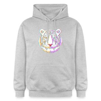 Weißer Tiger - Gildan Unisex Softstyle® Midweight Hoodie - Hellgrau meliert - Vorne - Liana (172cm) & Jaron (178cm)