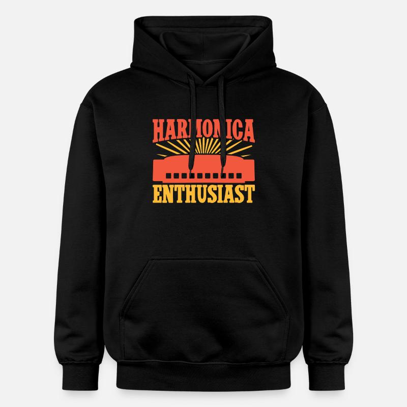 Funny Harmonica Player Enthusiast Harmonica - Gildan Unisex Softstyle® Midweight Hoodie - black