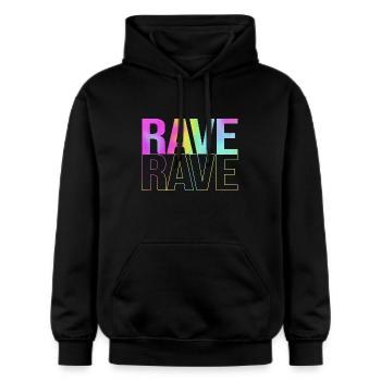 Rave Raver Techno music Techno bass Mischpult - Gildan Unisex Softstyle® Midweight Hoodie - Schwarz - Vorne - Marisol (170cm) & Nik (191cm)