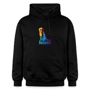 T-Shirt Retriever Obedience - Gildan Unisex Softstyle® Midweight Hoodie - Schwarz - Vorne - Marisol (170cm) & Nik (191cm)