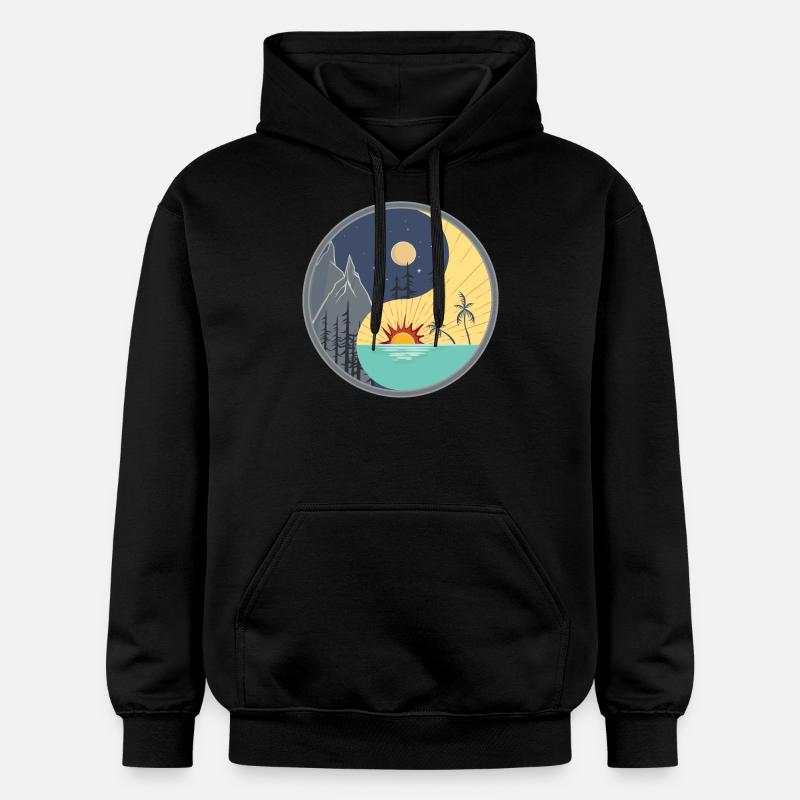 Yin Yang / jour et nuit - Sweat à capuche Softstyle® Gildan Unisexe - noir