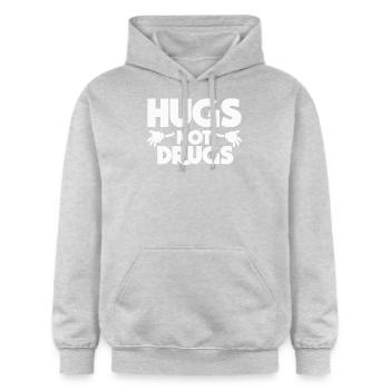 Hugs Not Drugs - Gegen Drogen - Drogenfrei - Gildan Unisex Softstyle® Midweight Hoodie - Hellgrau meliert - Vorne - Liana (172cm) & Jaron (178cm)