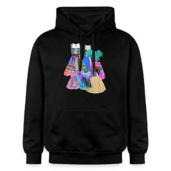 Dirndl splash - Gildan Unisex Softstyle® Midweight Hoodie - Schwarz - Vorne - Marisol (170cm) & Nik (191cm)