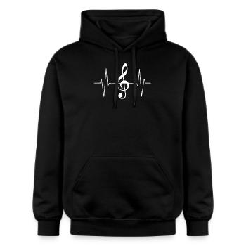 Herzschlag Musik Notenschlüssel - Gildan Unisex Softstyle® Midweight Hoodie - Schwarz - Vorne - Marisol (170cm) & Nik (191cm)
