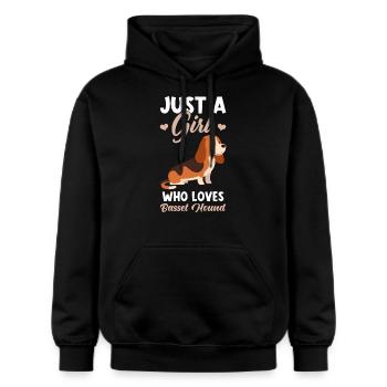 Basset Hound - Gildan Unisex Softstyle® Midweight Hoodie - Schwarz - Vorne - Marisol (170cm) & Nik (191cm)