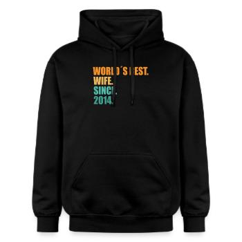 Beste Ehefrau seit 2014 7. Hochzeitstag - Gildan Unisex Softstyle® Midweight Hoodie - Schwarz - Vorne - Marisol (170cm) & Nik (191cm)