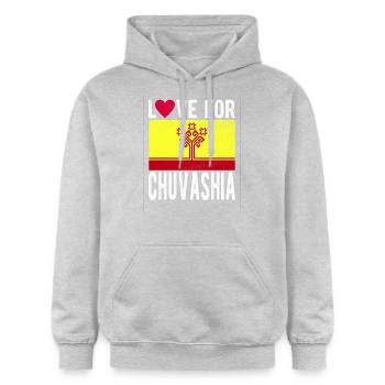 Chuvashia Souvenir - Gildan Unisex Softstyle® Midweight Hoodie - Hellgrau meliert - Vorne - Liana (172cm) & Jaron (178cm)