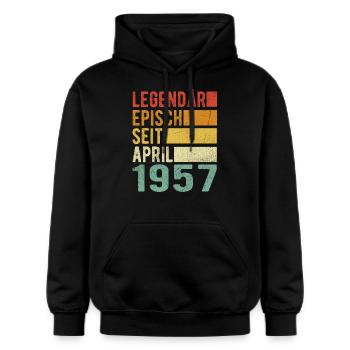 Legendär seit April 1957 - Gildan Unisex Softstyle® Midweight Hoodie - Schwarz - Vorne - Marisol (170cm) & Nik (191cm)