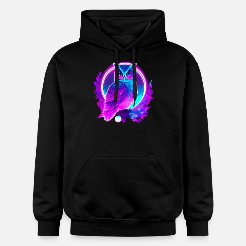 Owl Neon Moon Synthwave - Sweat à capuche Softstyle® Gildan Unisexe - noir