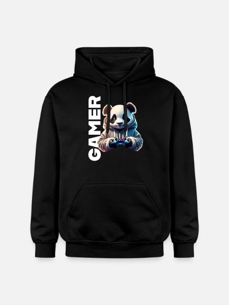 Gamer lettering with cool panda - Gildan Unisex Softstyle® Midweight Hoodie - black