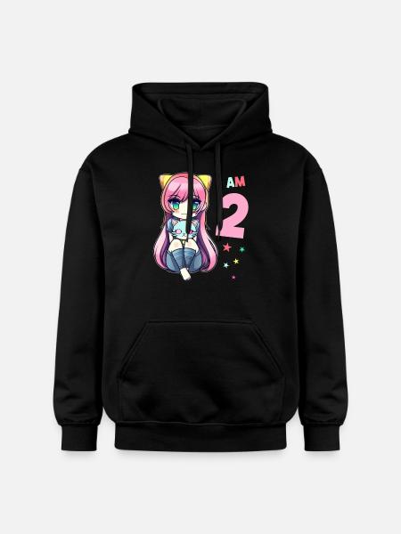 2 ans fille anime kawaii chat 2ème anniversaire - Sweat à capuche Softstyle® Gildan Unisexe - noir