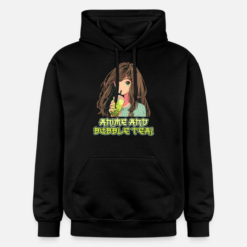 Anime et Boba Bubble Tea - Sweat à capuche Softstyle® Gildan Unisexe - noir