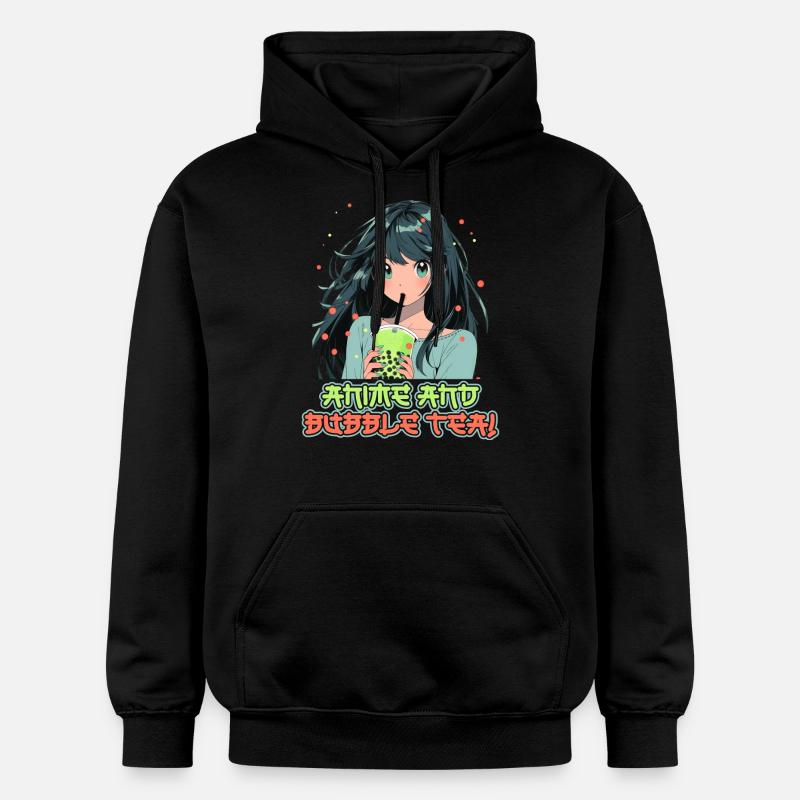 Anime et Boba Bubble Tea - Sweat à capuche Softstyle® Gildan Unisexe - noir