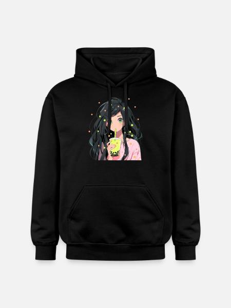 Anime et Boba Bubble Tea - Sweat à capuche Softstyle® Gildan Unisexe - noir