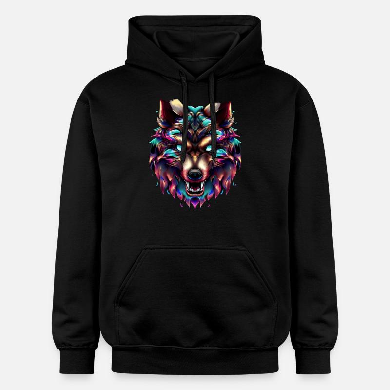 Wolf's Head Synthwave Wolf - Gildan Unisex Softstyle® Midweight Hoodie - black