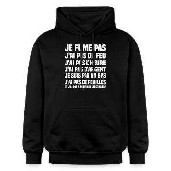 Je fume pas j ai pas de feu j ai pas l heure - Sweat à capuche Softstyle® Gildan Unisexe - noir - Devant - Marisol (170cm) & Nik (191cm)