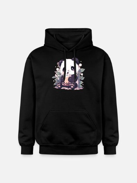 Kawaii Panda Drankjes Boba Bubble Tea Chibi - Gildan uniseks Softstyle® Midweight hoodie - zwart