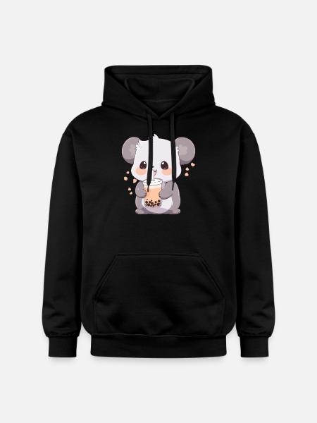 Kawaii Koala Drinks Boba Bubble Tea Chibi - Gildan Unisex Softstyle® Midweight Hoodie - black