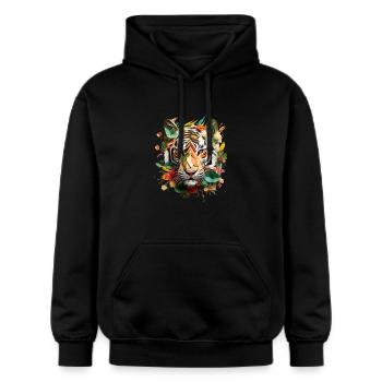 Lion - Gildan Unisex Softstyle® Midweight Hoodie - Schwarz - Vorne - Marisol (170cm) & Nik (191cm)