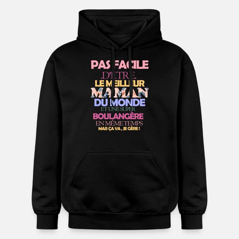 Pas facile maman boulangère - Sweat à capuche Softstyle® Gildan Unisexe - noir