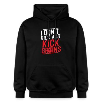 I Don't Kick Ass Kick Groins Training Krav Maga Ma - Gildan Unisex Softstyle® Midweight Hoodie - Schwarz - Vorne - Marisol (170cm) & Nik (191cm)