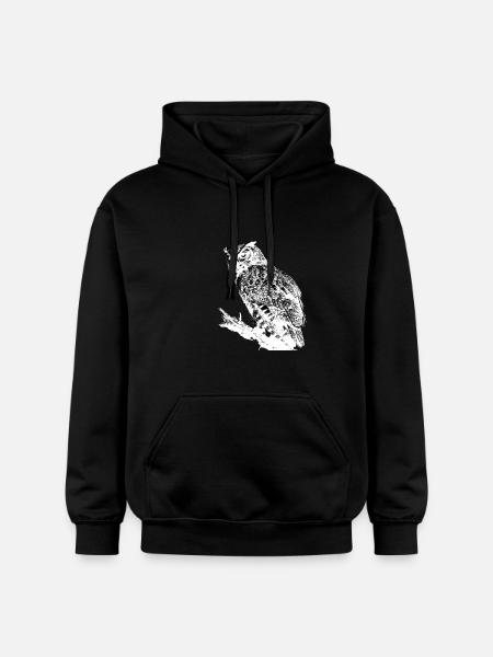 Uggla på trädgren Svart Vit Nattligt Rovdjur - Gildan luvtröja unisex Softstyle® Midweight - svart