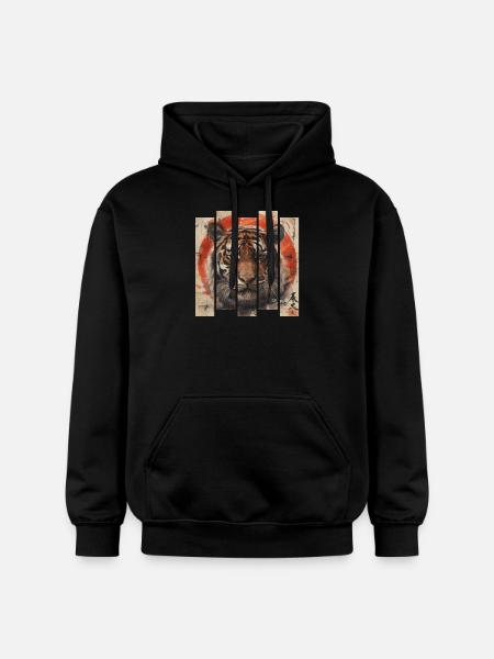 80s Retro Japanese Tiger - Gildan Unisex Softstyle® Midweight Hoodie - black