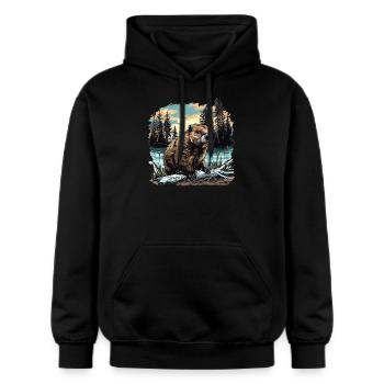 Beaver Biber - Gildan Unisex Softstyle® Midweight Hoodie - Schwarz - Vorne - Marisol (170cm) & Nik (191cm)
