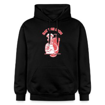 "Eat The Rich" Döner X Karl Marx Kommunismus Links - Gildan Unisex Softstyle® Midweight Hoodie - Schwarz - Vorne - Marisol (170cm) & Nik (191cm)