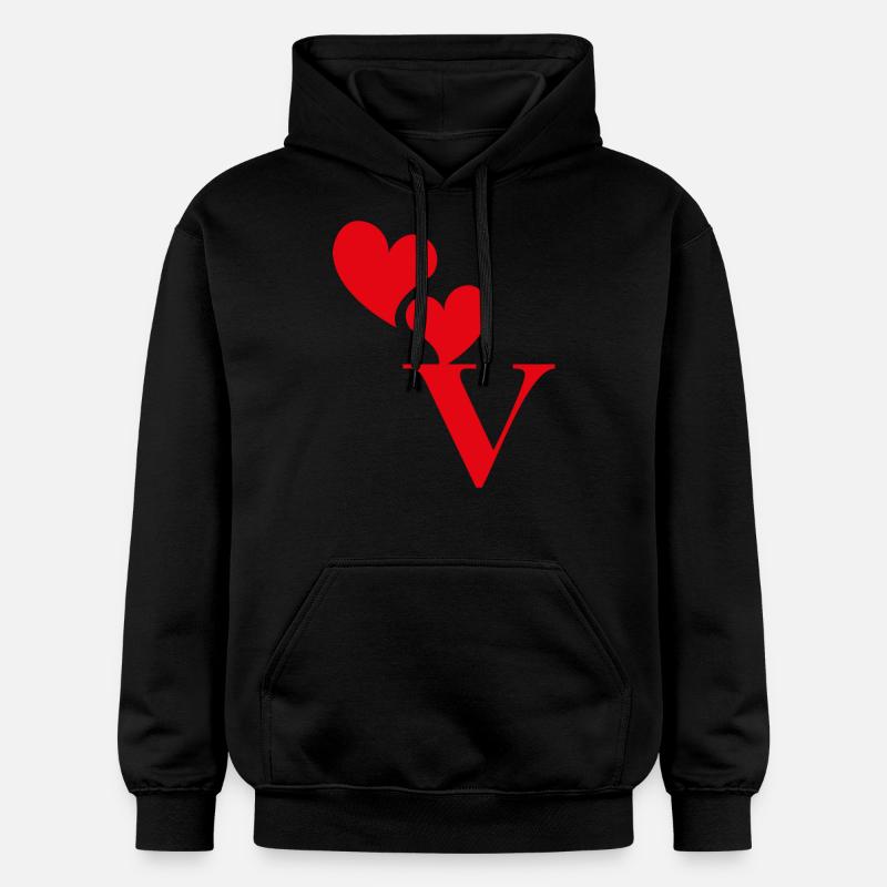 Buchstabe v rotes Herz - Gildan Unisex Softstyle® Midweight Hoodie - Schwarz