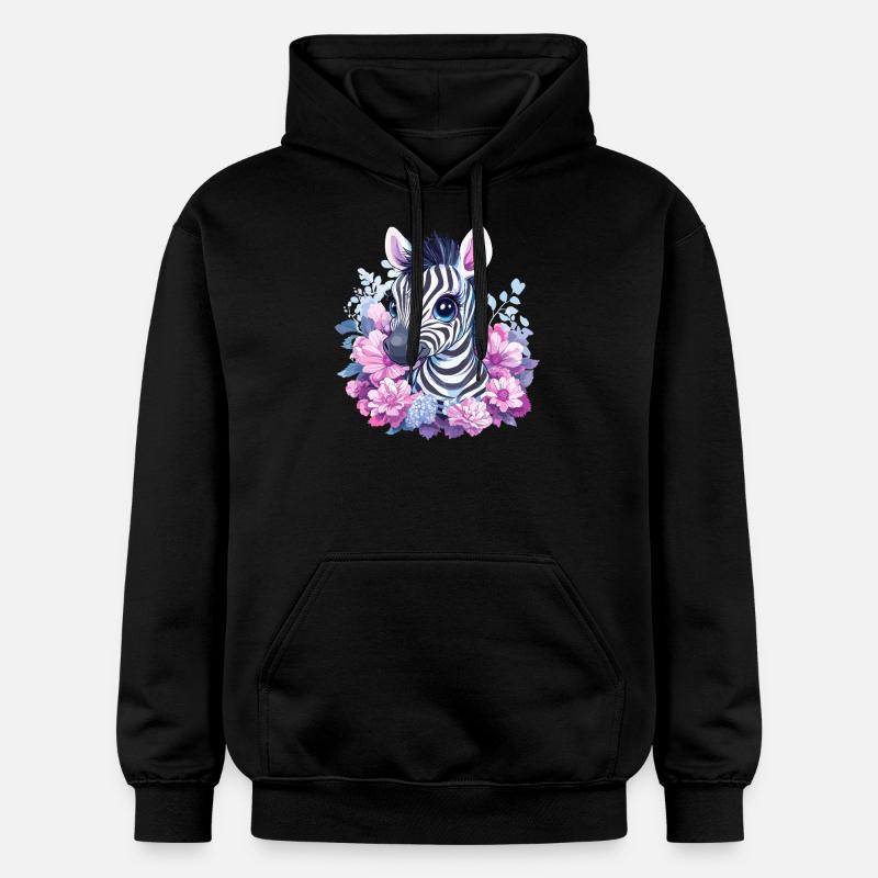 Süßes Zebra mit Blumen - Gildan Unisex Softstyle® Midweight Hoodie - Schwarz