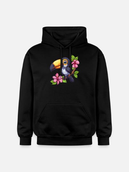 Toucan with hibiscus flowers - Gildan Unisex Softstyle® Midweight Hoodie - black