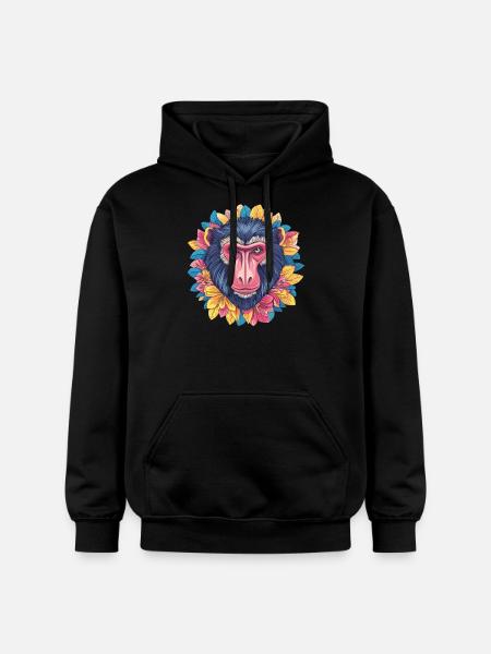 Mandrill with flower wreath - Gildan Unisex Softstyle® Midweight Hoodie - black